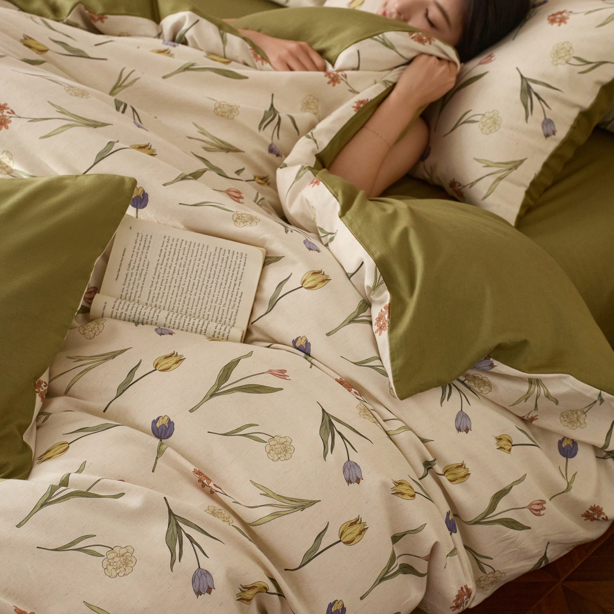 91家纺网 家纺一手货源 找家纺 如一 2026新款A类复古全棉棉麻印花四件套 郁香