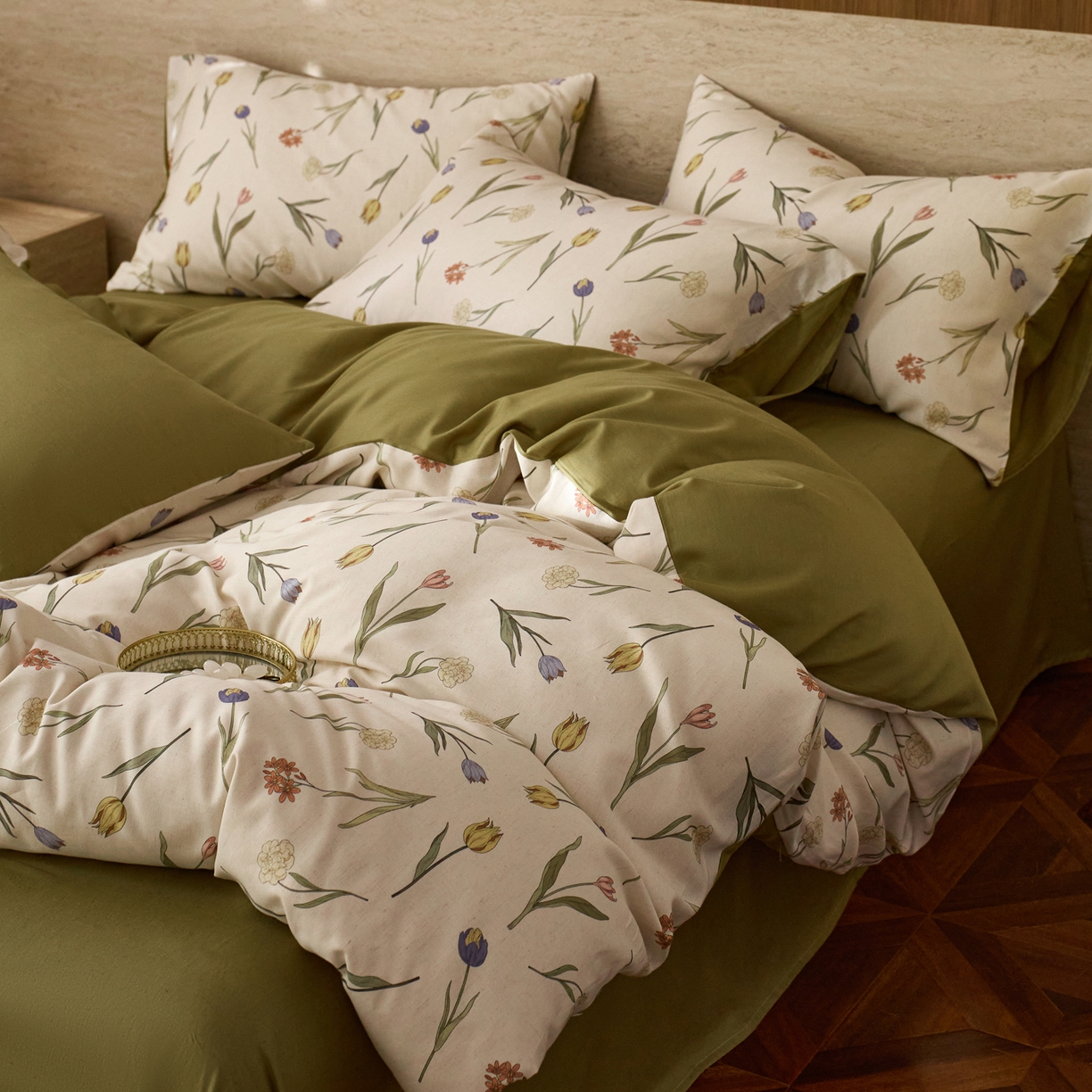 91家纺网 家纺一手货源 找家纺 如一 2026新款A类复古全棉棉麻印花四件套 郁香