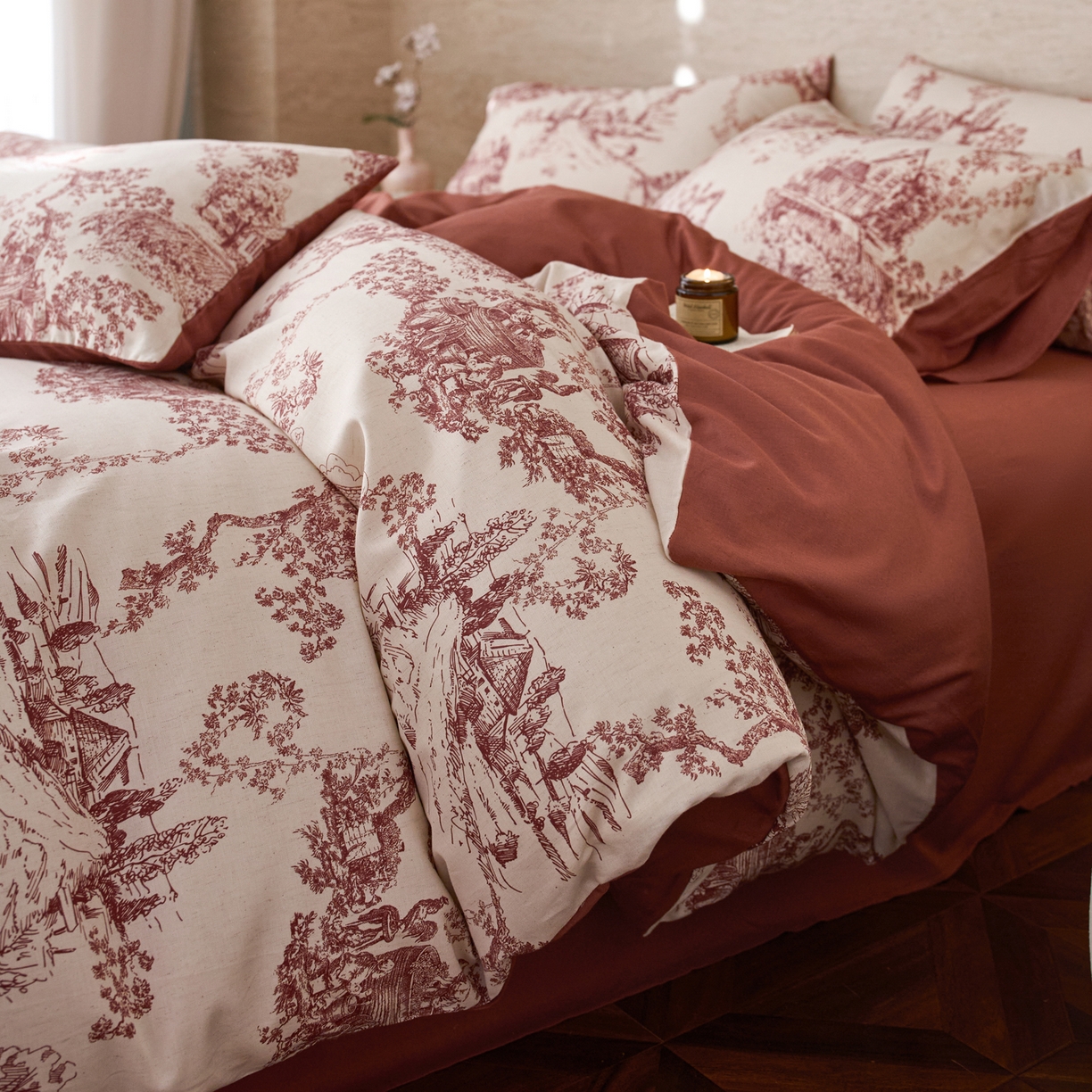 91家纺网 家纺一手货源 找家纺 （总）如一 2026新款A类复古全棉棉麻印花四件套