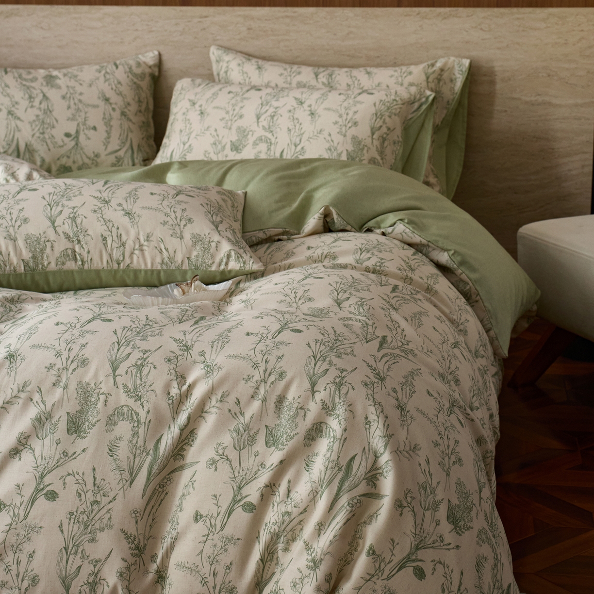 91家纺网 家纺一手货源 找家纺 如一 2026新款A类复古全棉棉麻印花四件套 漫野