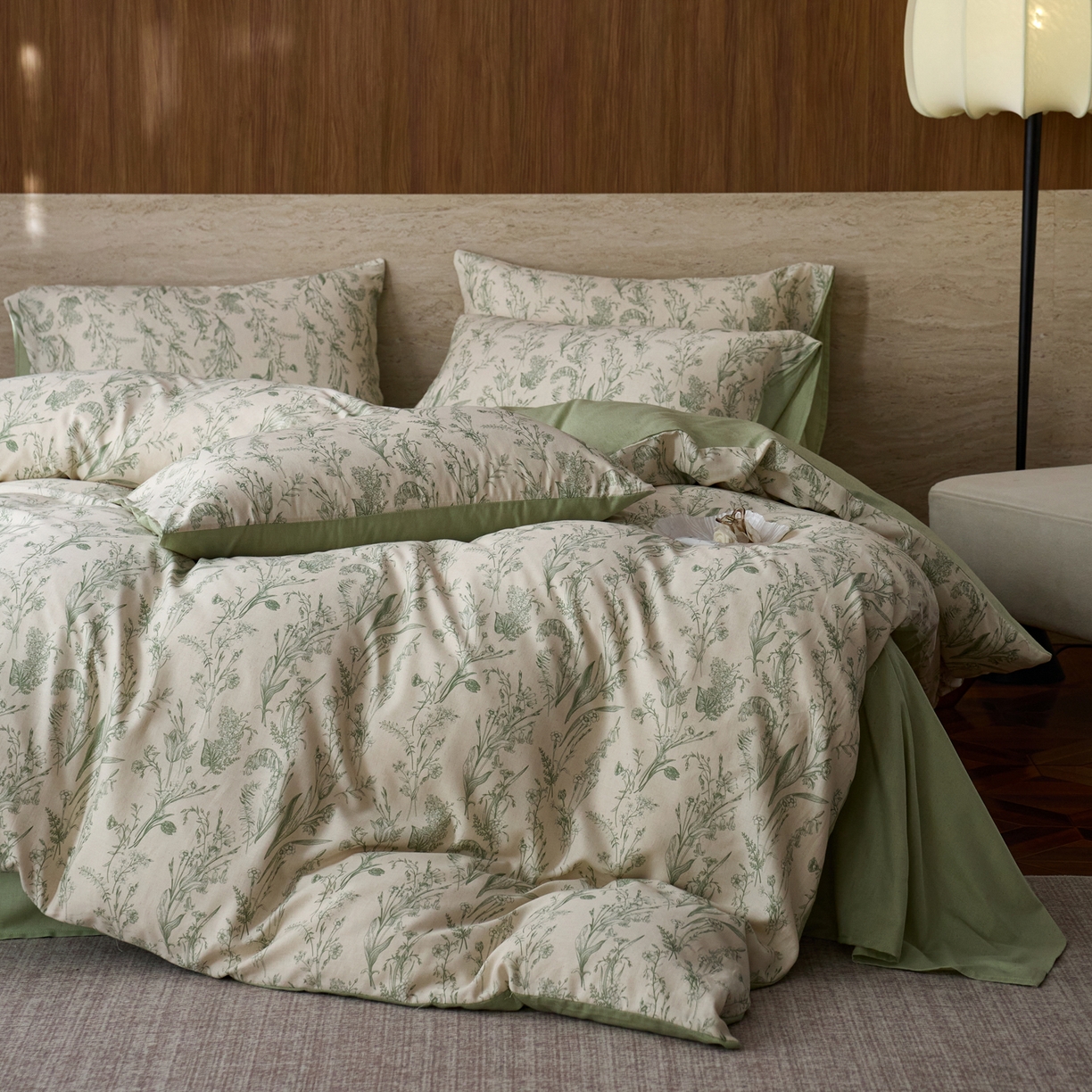 91家纺网 家纺一手货源 找家纺 如一 2026新款A类复古全棉棉麻印花四件套 漫野