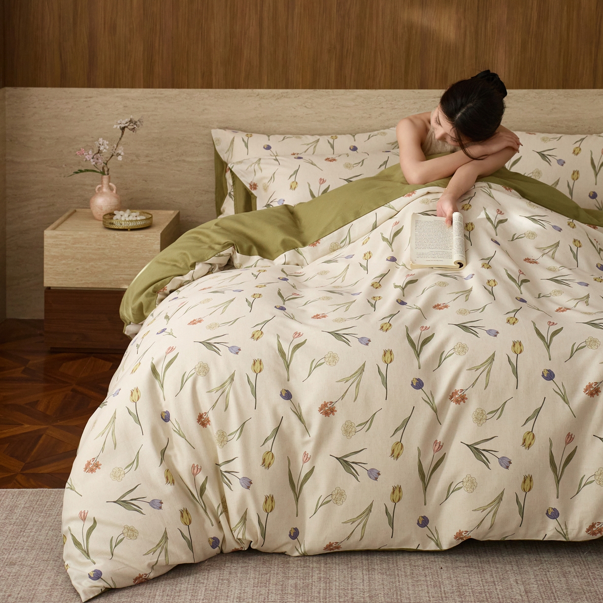 91家纺网 家纺一手货源 找家纺 如一 2026新款A类复古全棉棉麻印花四件套 郁香