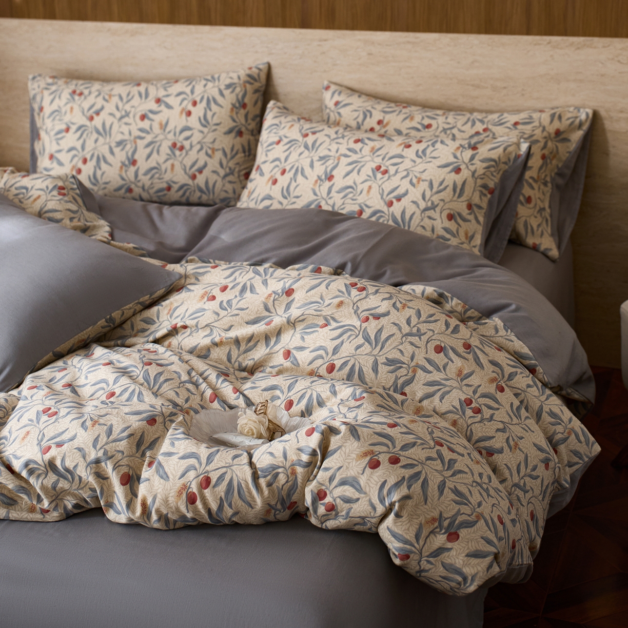 91家纺网 家纺一手货源 找家纺 如一 2026新款A类复古全棉棉麻印花四件套 硕果