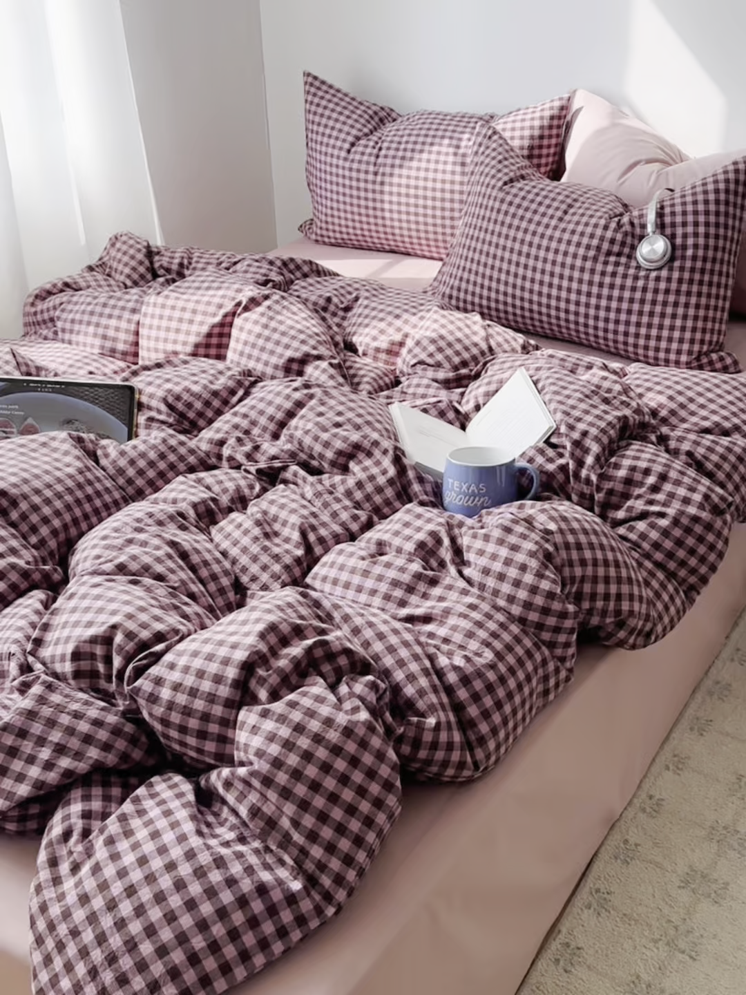 91家纺网 家纺一手货源 找家纺 例外 2026新款全棉纯棉色织水洗棉布拉格ins风四件套-影棚图 布拉格-树莓