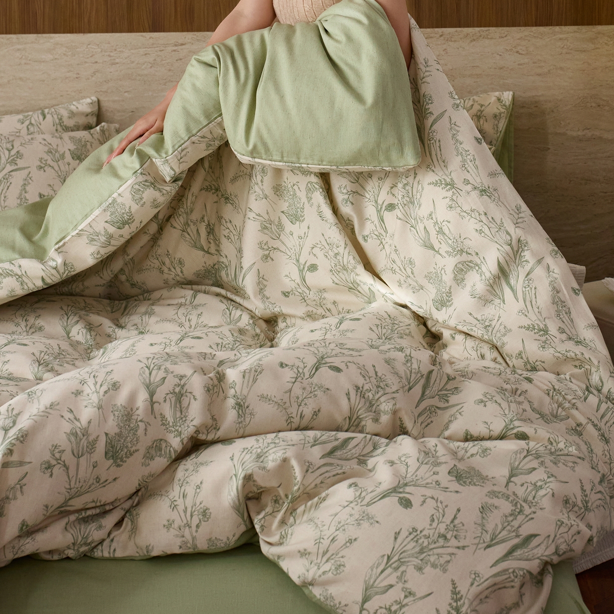 91家纺网 家纺一手货源 找家纺 如一 2026新款A类复古全棉棉麻印花四件套 漫野