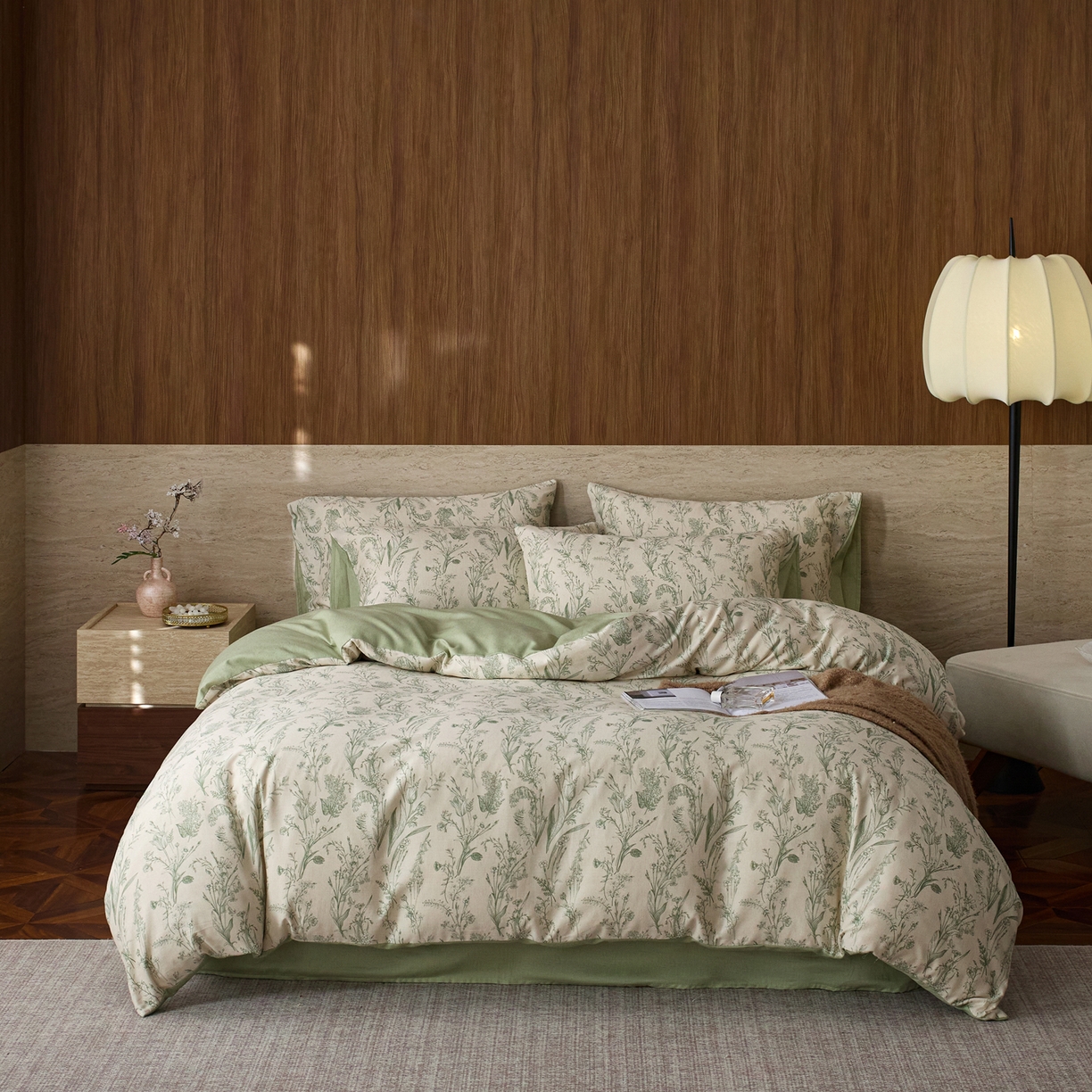 91家纺网 家纺一手货源 找家纺 如一 2026新款A类复古全棉棉麻印花四件套 漫野