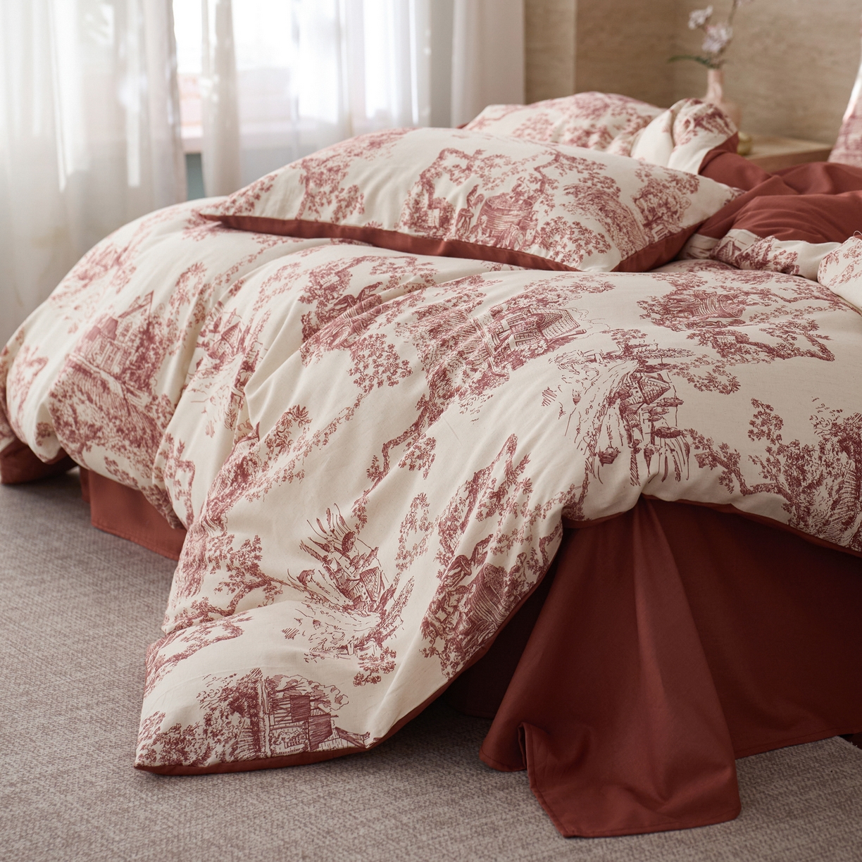 91家纺网 家纺一手货源 找家纺 如一 2026新款A类复古全棉棉麻印花四件套 庄园