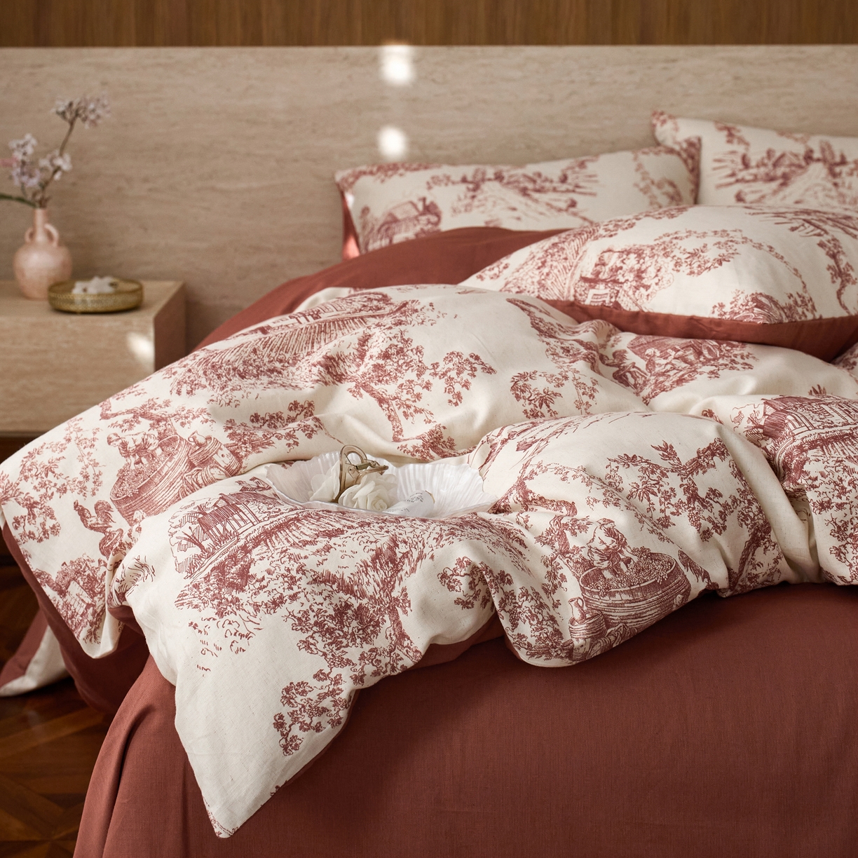 91家纺网 家纺一手货源 找家纺 如一 2026新款A类复古全棉棉麻印花四件套 庄园