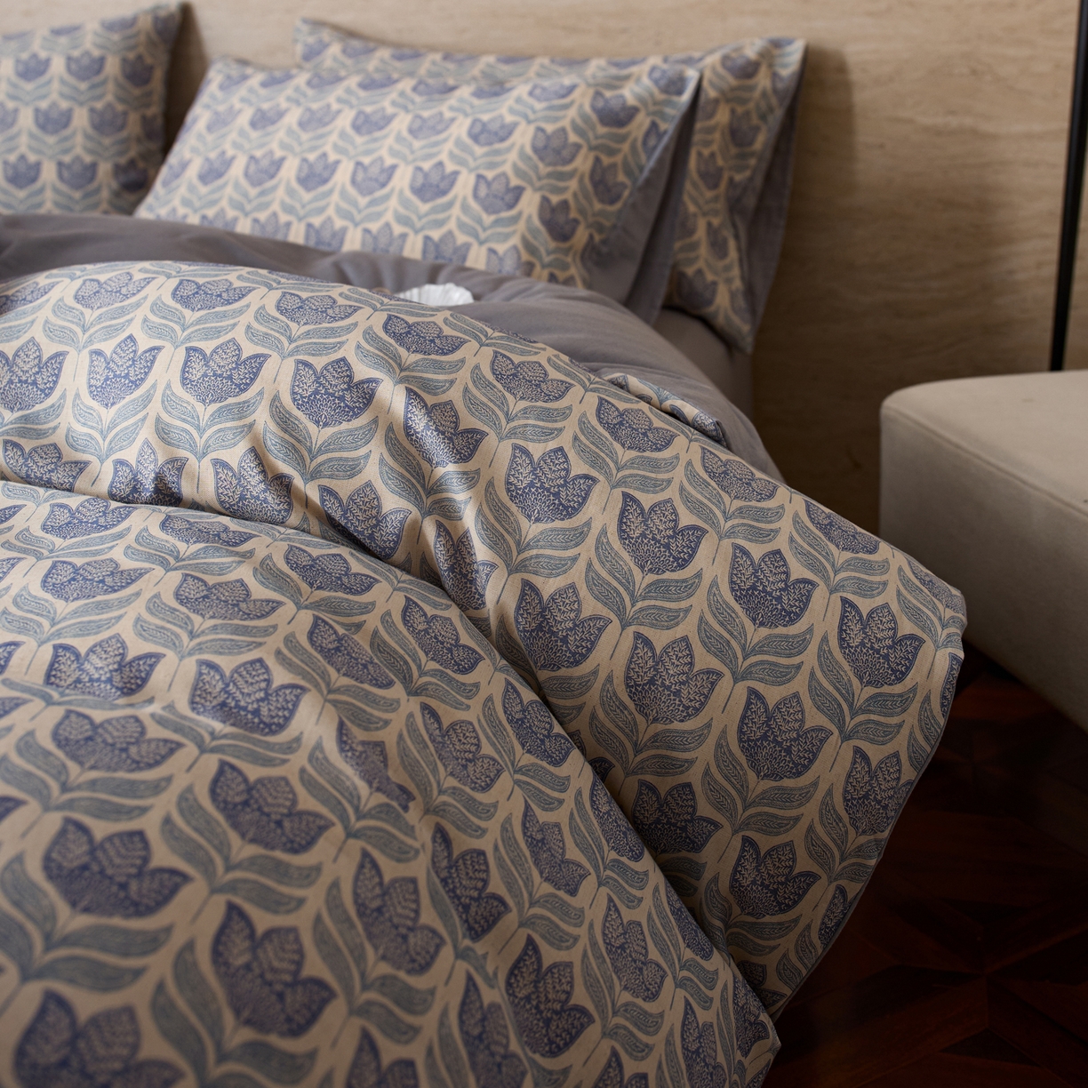 91家纺网 家纺一手货源 找家纺 如一 2026新款A类复古全棉棉麻印花四件套 青花