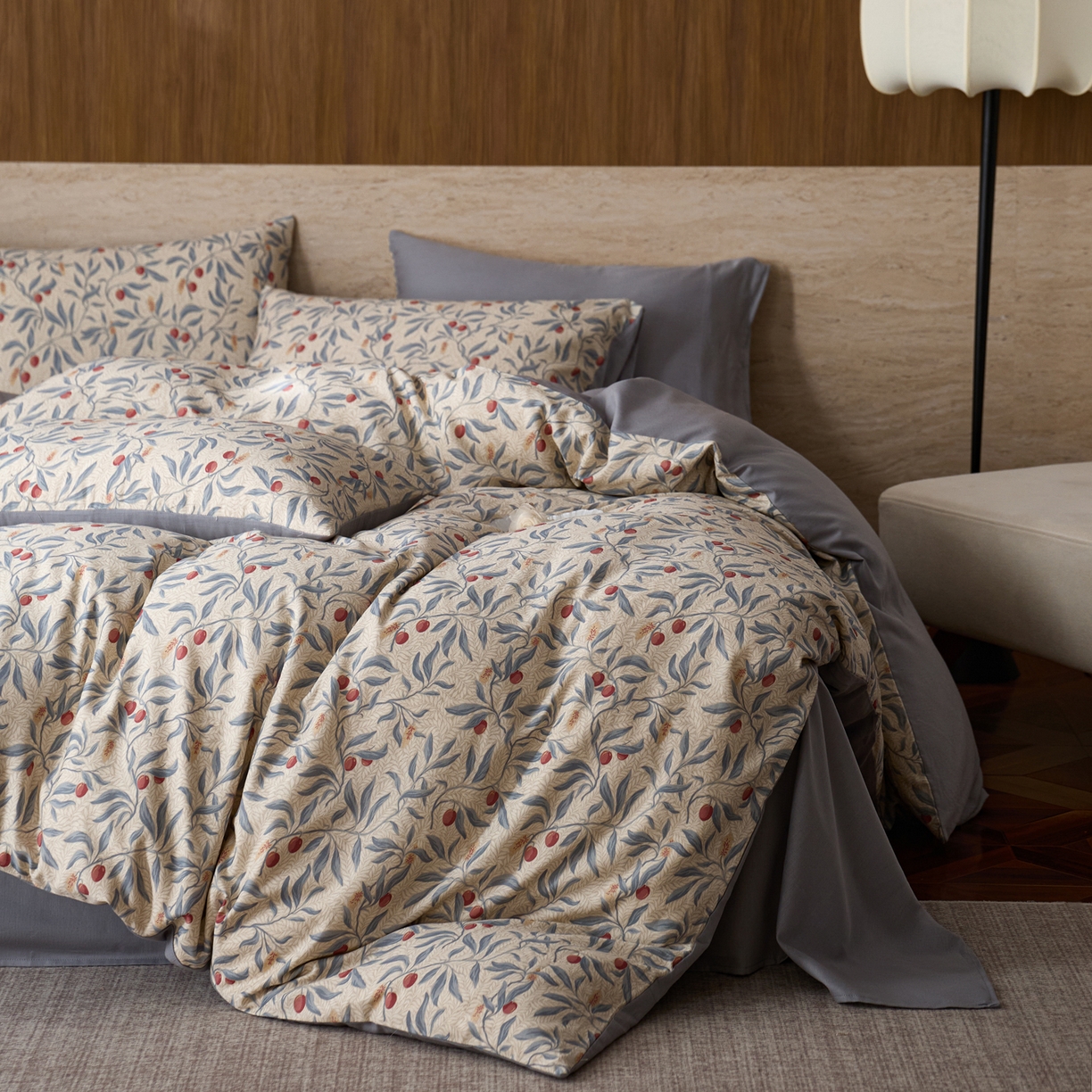 91家纺网 家纺一手货源 找家纺 如一 2026新款A类复古全棉棉麻印花四件套 硕果