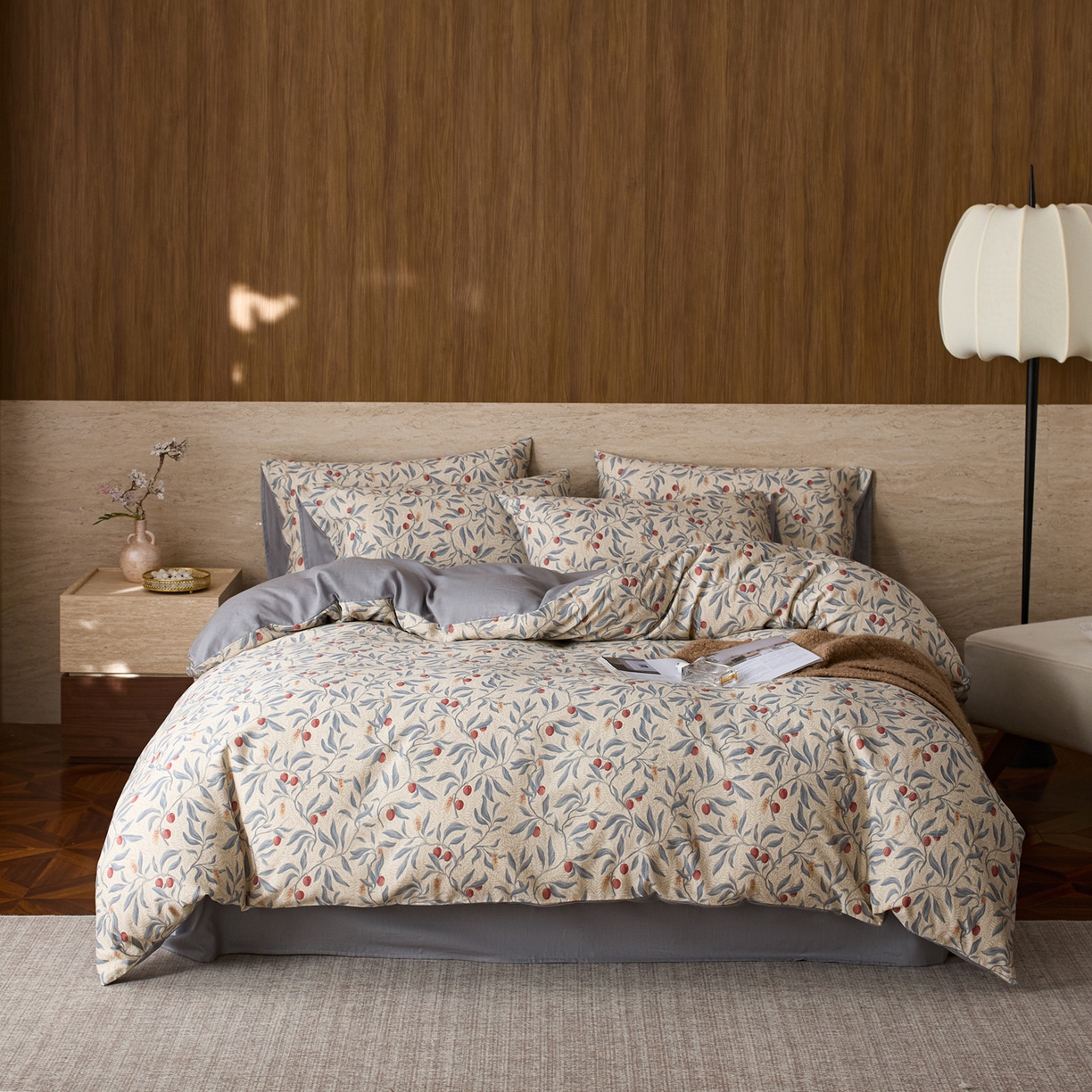 91家纺网 家纺一手货源 找家纺 如一 2026新款A类复古全棉棉麻印花四件套 硕果