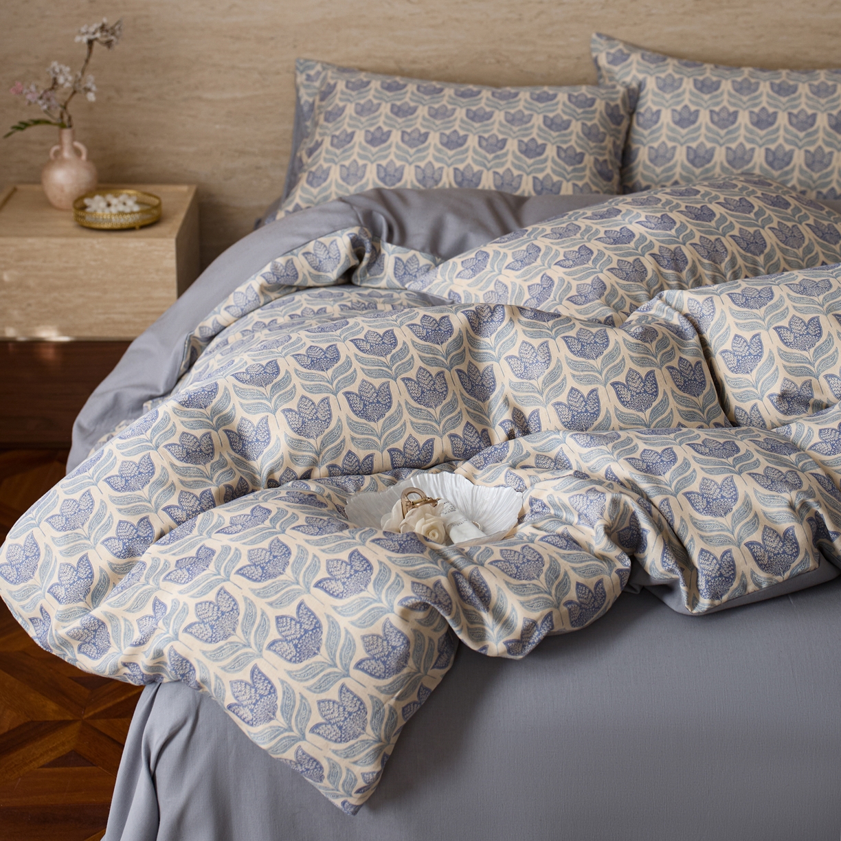 91家纺网 家纺一手货源 找家纺 如一 2026新款A类复古全棉棉麻印花四件套 青花