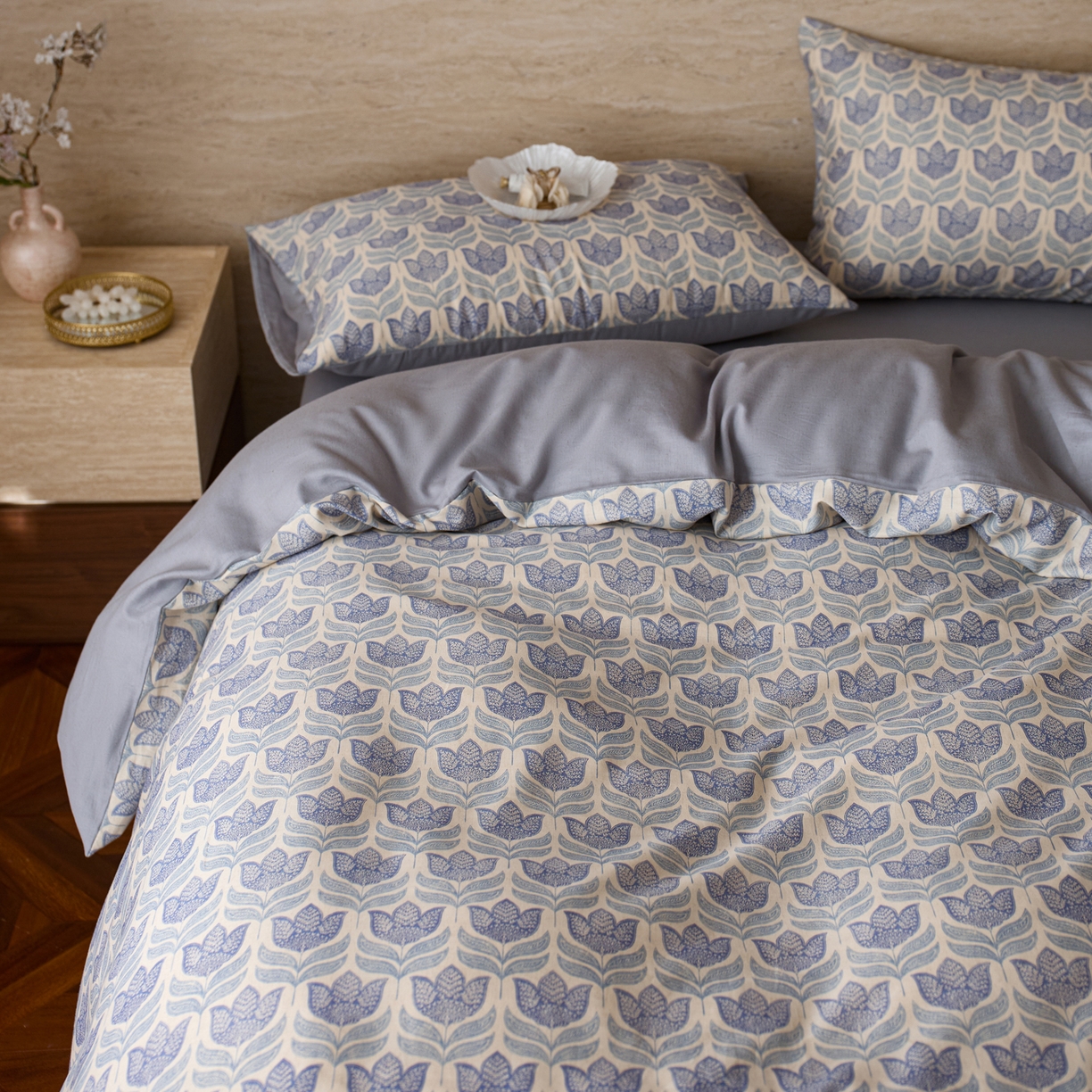 91家纺网 家纺一手货源 找家纺 如一 2026新款A类复古全棉棉麻印花四件套 青花