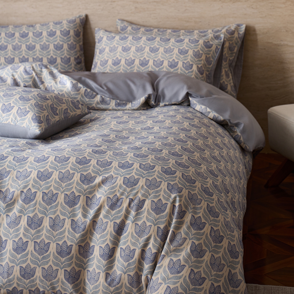 91家纺网 家纺一手货源 找家纺 如一 2026新款A类复古全棉棉麻印花四件套 青花