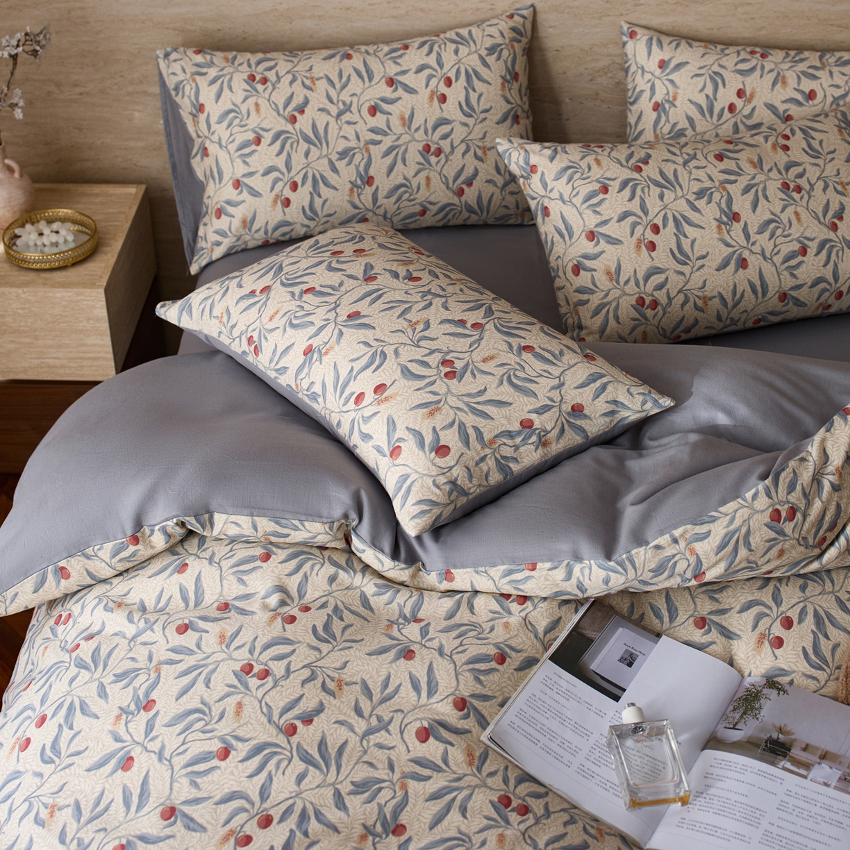 91家纺网 家纺一手货源 找家纺 如一 2026新款A类复古全棉棉麻印花四件套 硕果