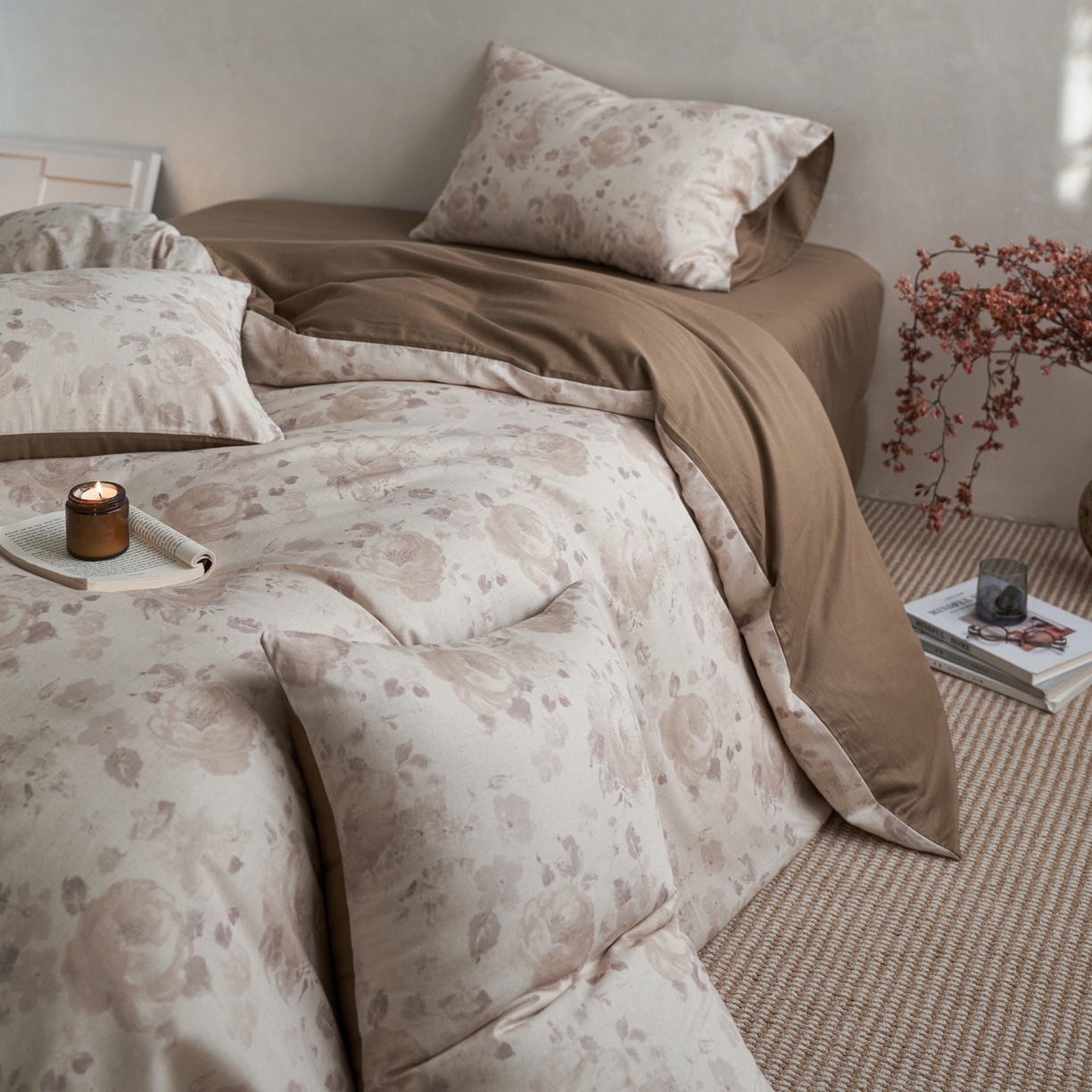 91家纺网 家纺一手货源 找家纺 如一 2026新款A类复古全棉棉麻印花四件套 花叙