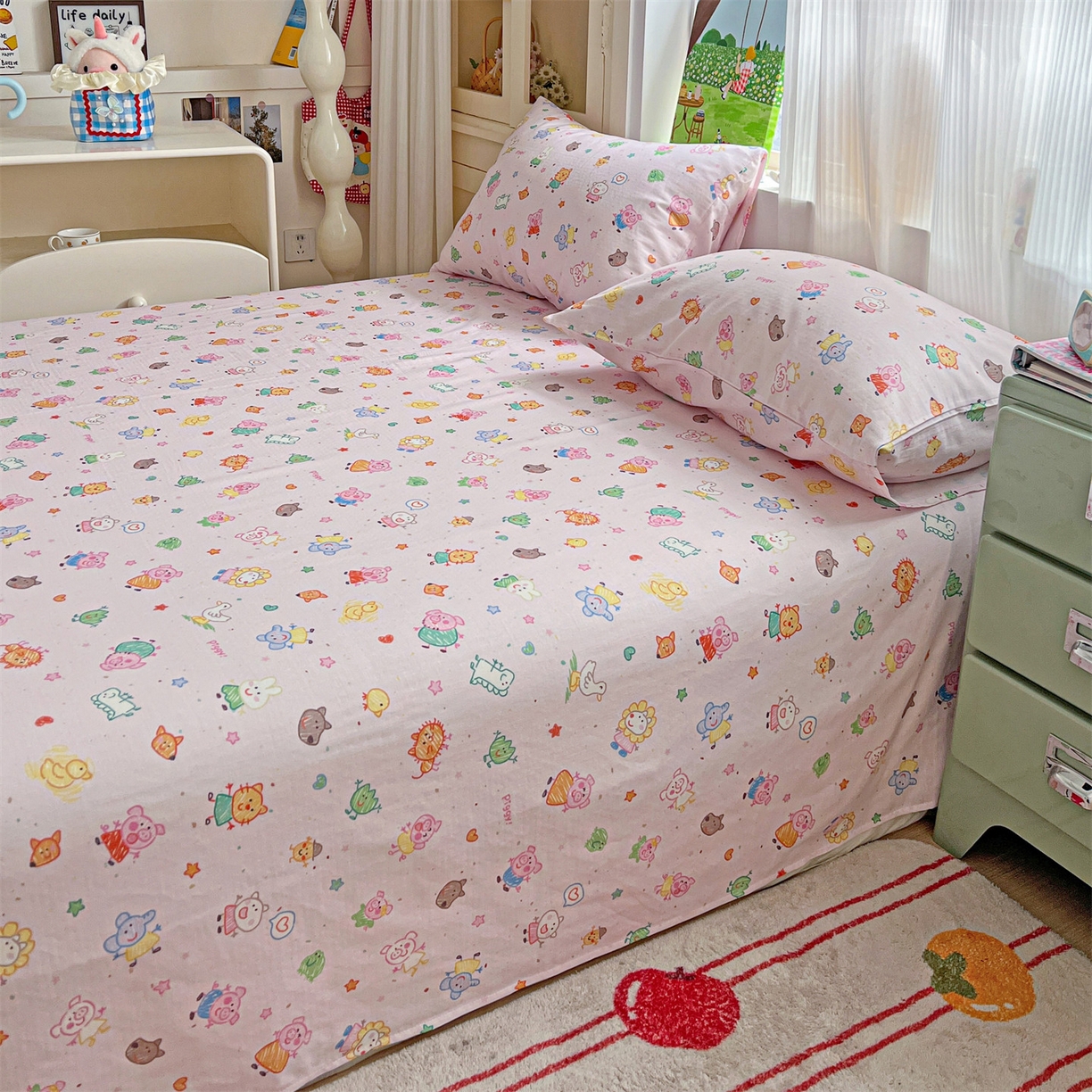 91家纺网 家纺一手货源 找家纺 名兮家居 2026新款全棉纯棉A类双层纱单床单 床单单件 双层纱-猪猪乐园