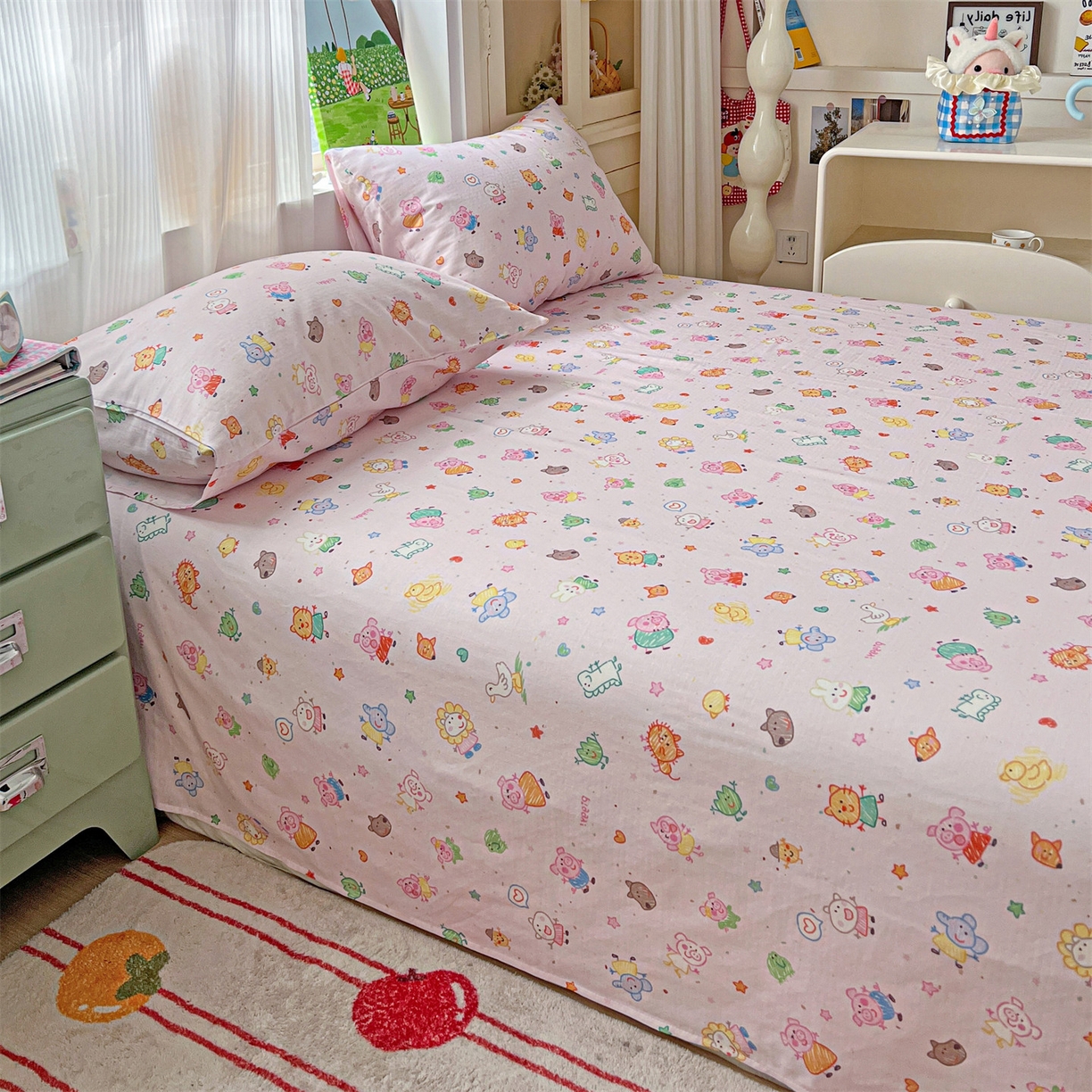 91家纺网 家纺一手货源 找家纺 名兮家居 2026新款全棉纯棉A类双层纱单床单 床单单件 双层纱-猪猪乐园