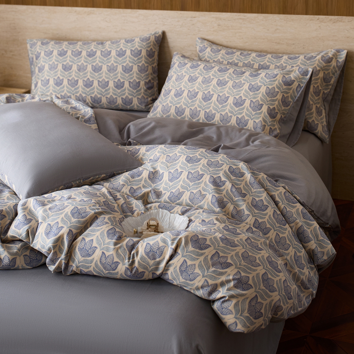 91家纺网 家纺一手货源 找家纺 如一 2026新款A类复古全棉棉麻印花四件套 青花