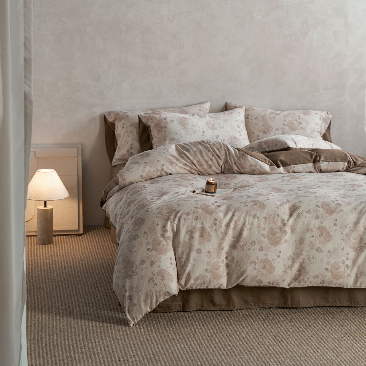 91家纺网 家纺一手货源 找家纺 如一 2026新款A类复古全棉棉麻印花四件套 花叙