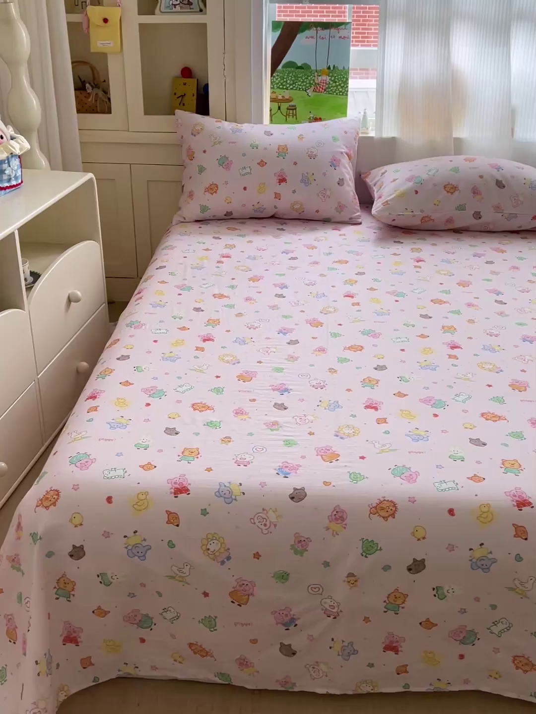 91家纺网 家纺一手货源 找家纺 名兮家居 2026新款全棉纯棉A类双层纱单床单 床单单件 双层纱-猪猪乐园