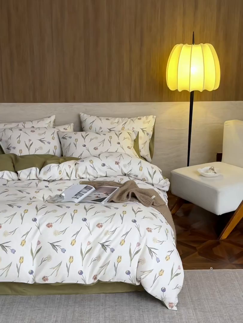 91家纺网 家纺一手货源 找家纺 如一 2026新款A类复古全棉棉麻印花四件套 郁香