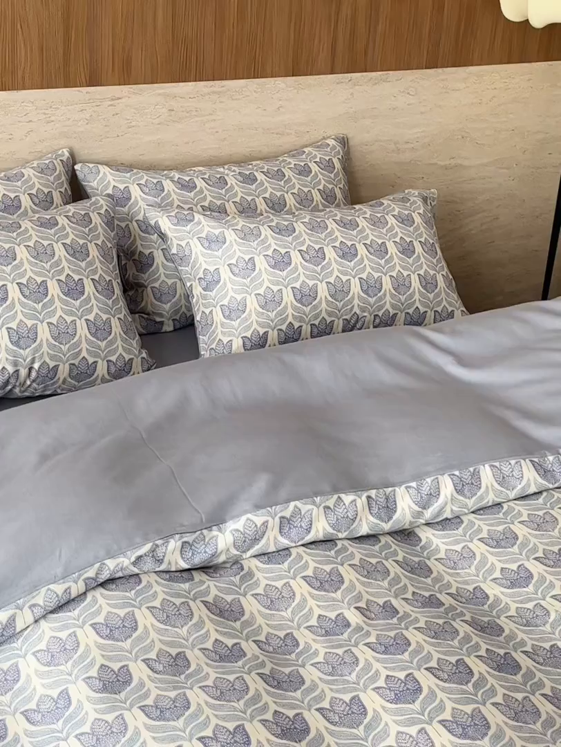 91家纺网 家纺一手货源 找家纺 如一 2026新款A类复古全棉棉麻印花四件套 青花