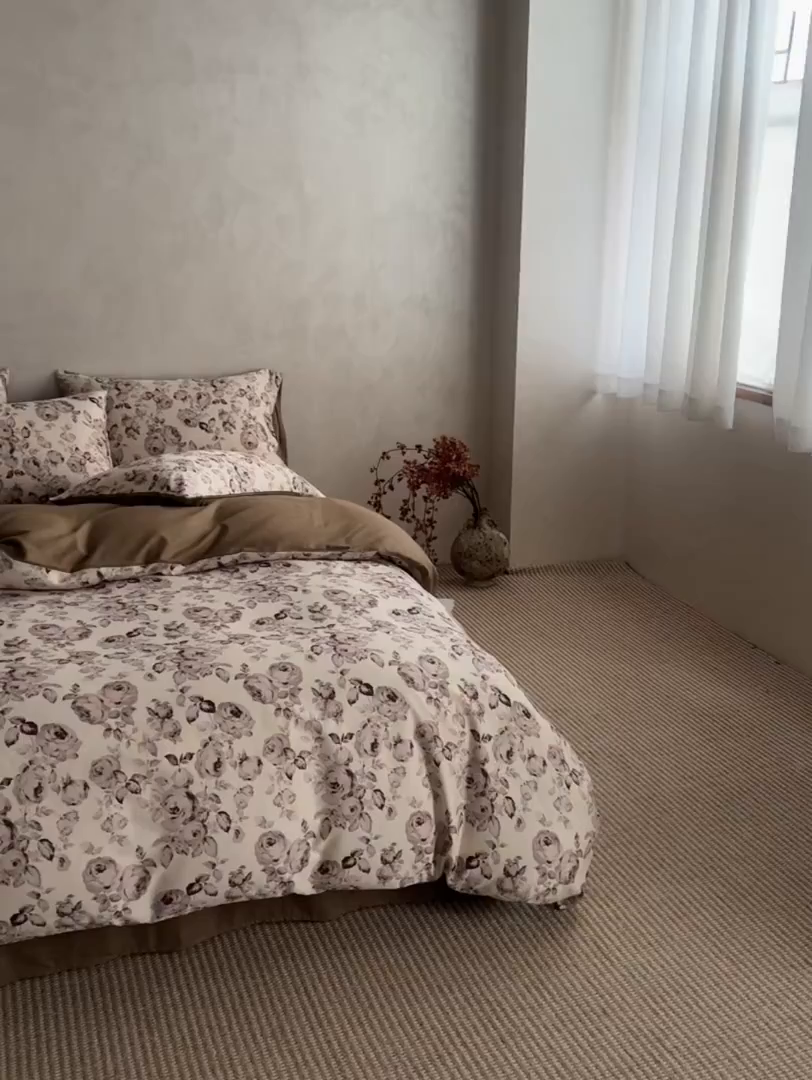 91家纺网 家纺一手货源 找家纺 如一 2026新款A类复古全棉棉麻印花四件套 墨染