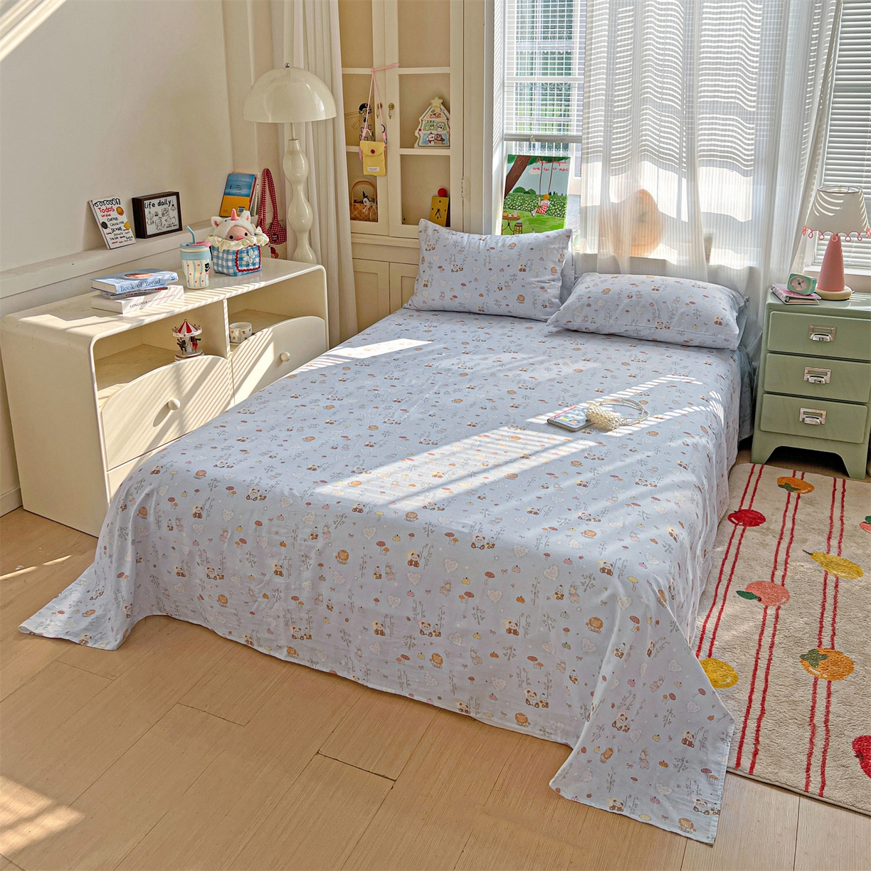 91家纺网 家纺一手货源 找家纺 名兮家居 2026新款全棉纯棉A类双层纱单床单 床单单件 双层纱-竹林派对