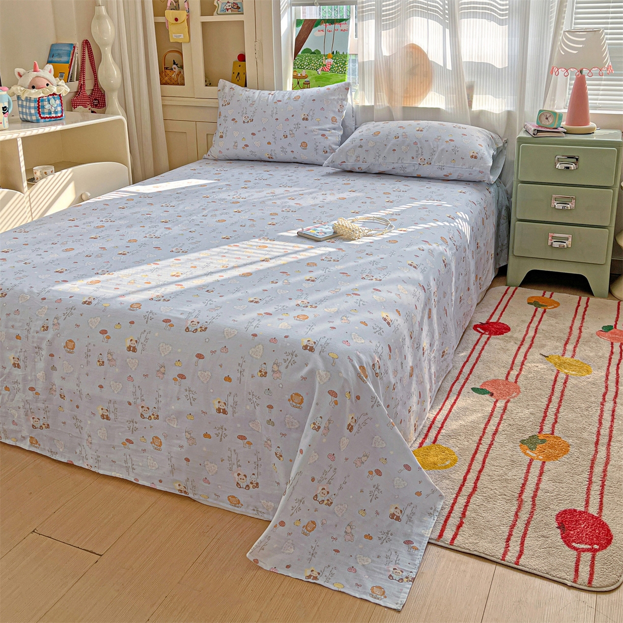 91家纺网 家纺一手货源 找家纺 名兮家居 2026新款全棉纯棉A类双层纱单床单 床单单件 双层纱-竹林派对