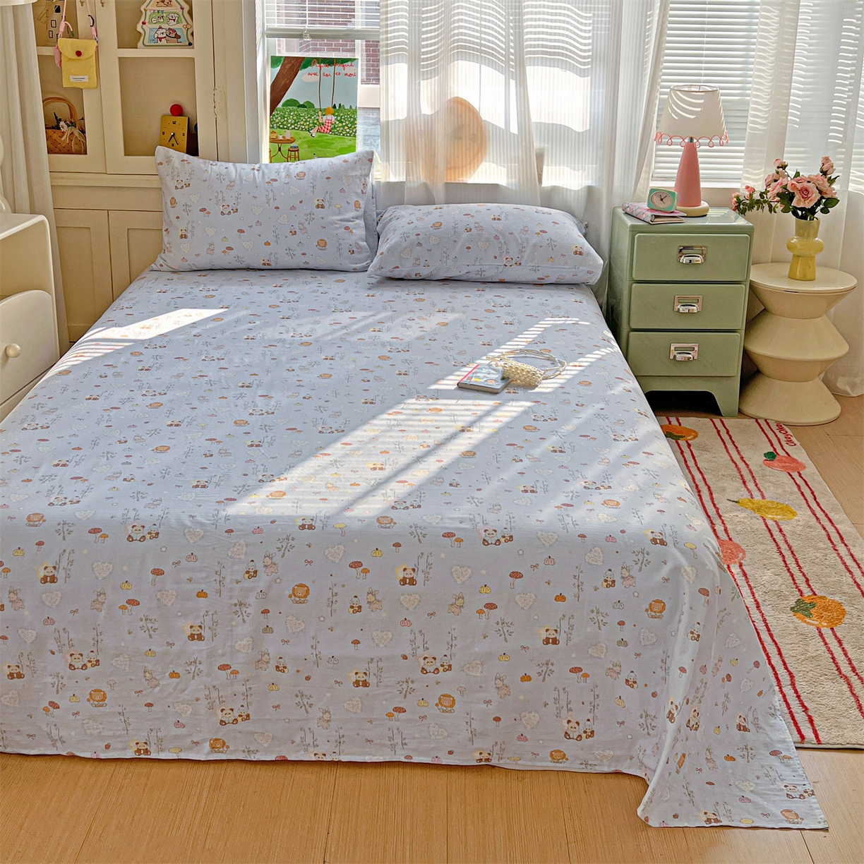 91家纺网 家纺一手货源 找家纺 名兮家居 2026新款全棉纯棉A类双层纱单床单 床单单件 双层纱-竹林派对