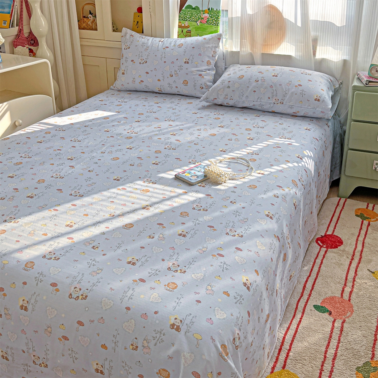 91家纺网 家纺一手货源 找家纺 名兮家居 2026新款全棉纯棉A类双层纱单床单 床单单件 双层纱-竹林派对