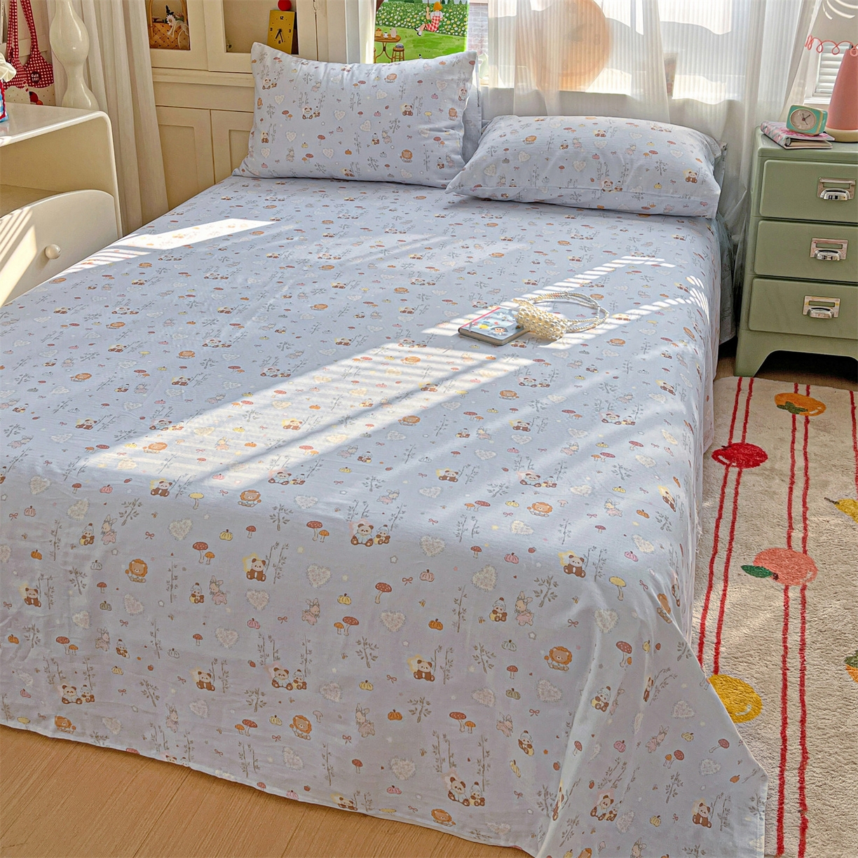 91家纺网 家纺一手货源 找家纺 名兮家居 2026新款全棉纯棉A类双层纱单床单 床单单件 双层纱-竹林派对