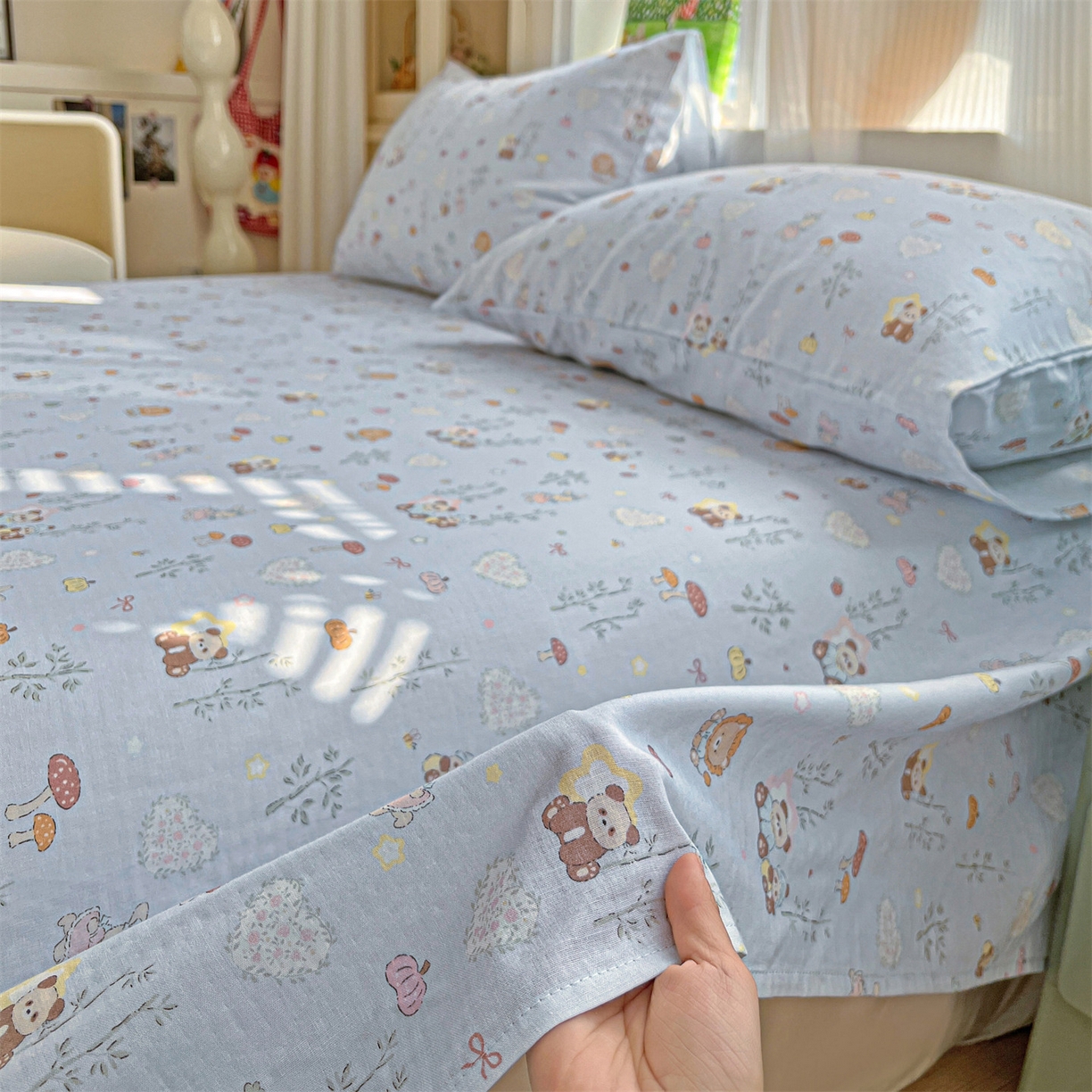 91家纺网 家纺一手货源 找家纺 名兮家居 2026新款全棉纯棉A类双层纱单床单 床单单件 双层纱-竹林派对