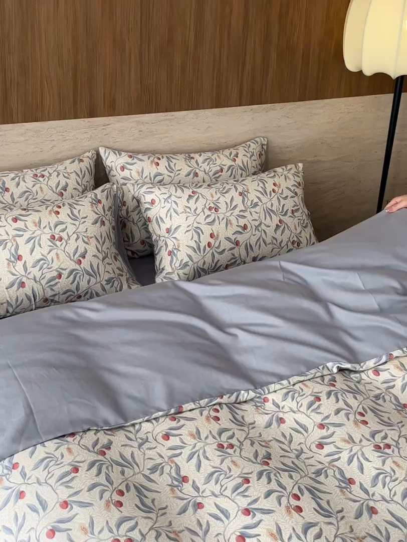 91家纺网 家纺一手货源 找家纺 如一 2026新款A类复古全棉棉麻印花四件套 硕果