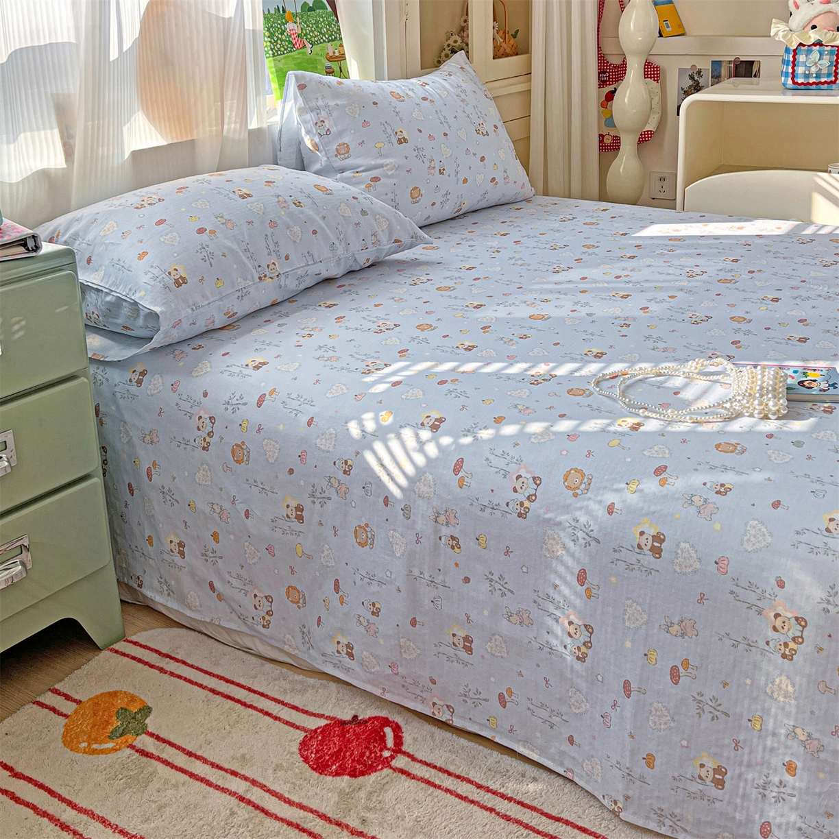 91家纺网 家纺一手货源 找家纺 名兮家居 2026新款全棉纯棉A类双层纱单床单 床单单件 双层纱-竹林派对