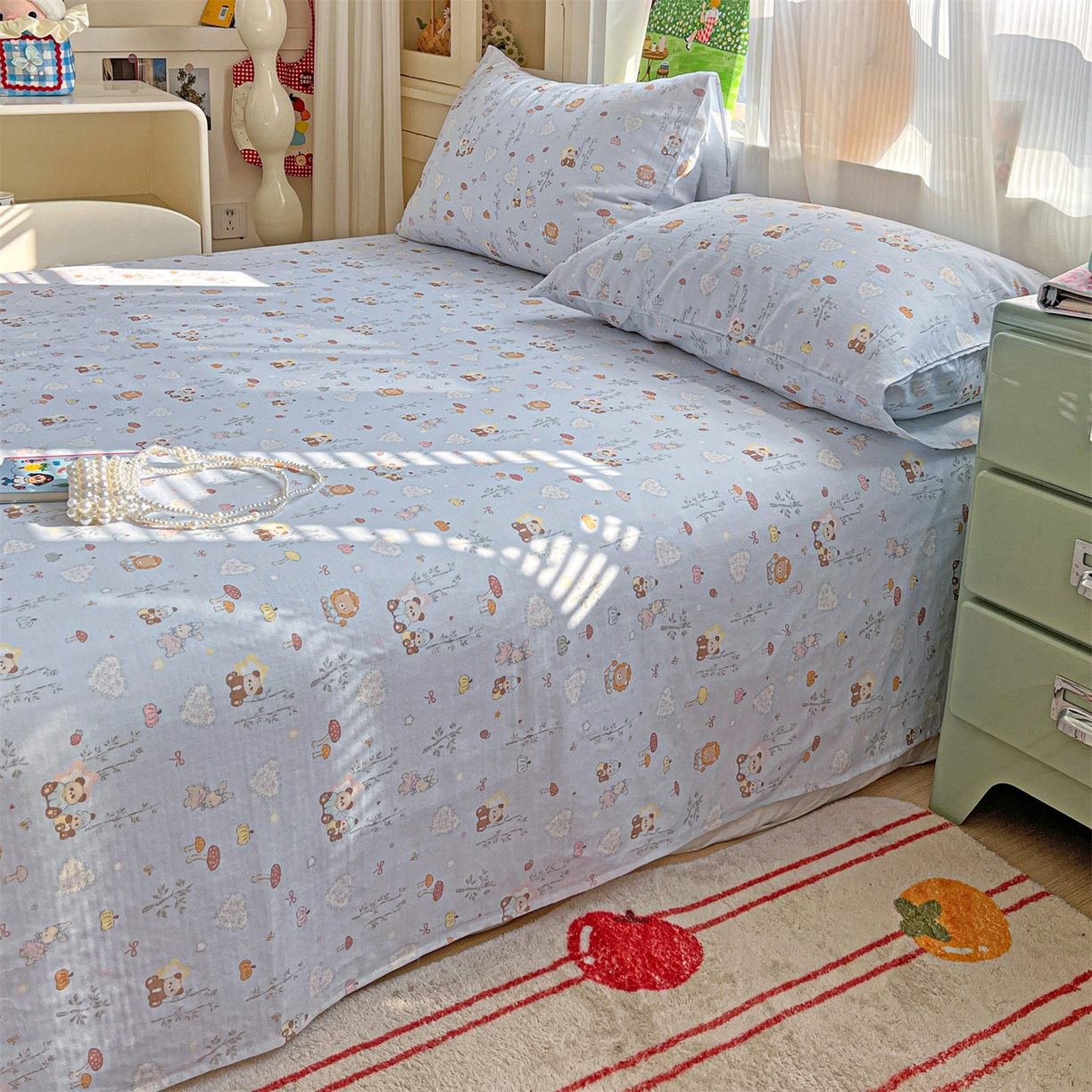 91家纺网 家纺一手货源 找家纺 名兮家居 2026新款全棉纯棉A类双层纱单床单 床单单件 双层纱-竹林派对