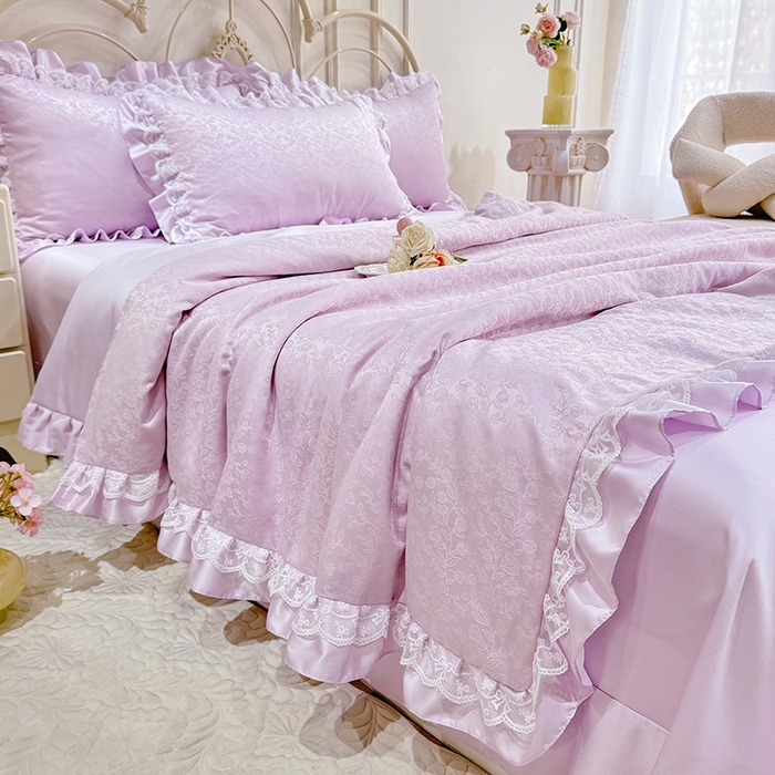 91家纺网 家纺一手货源 找家纺 优贝家纺 2026春夏新款提花水洗天丝冰丝天丝韩版夏被夏凉被空调被四件套 梵希-紫