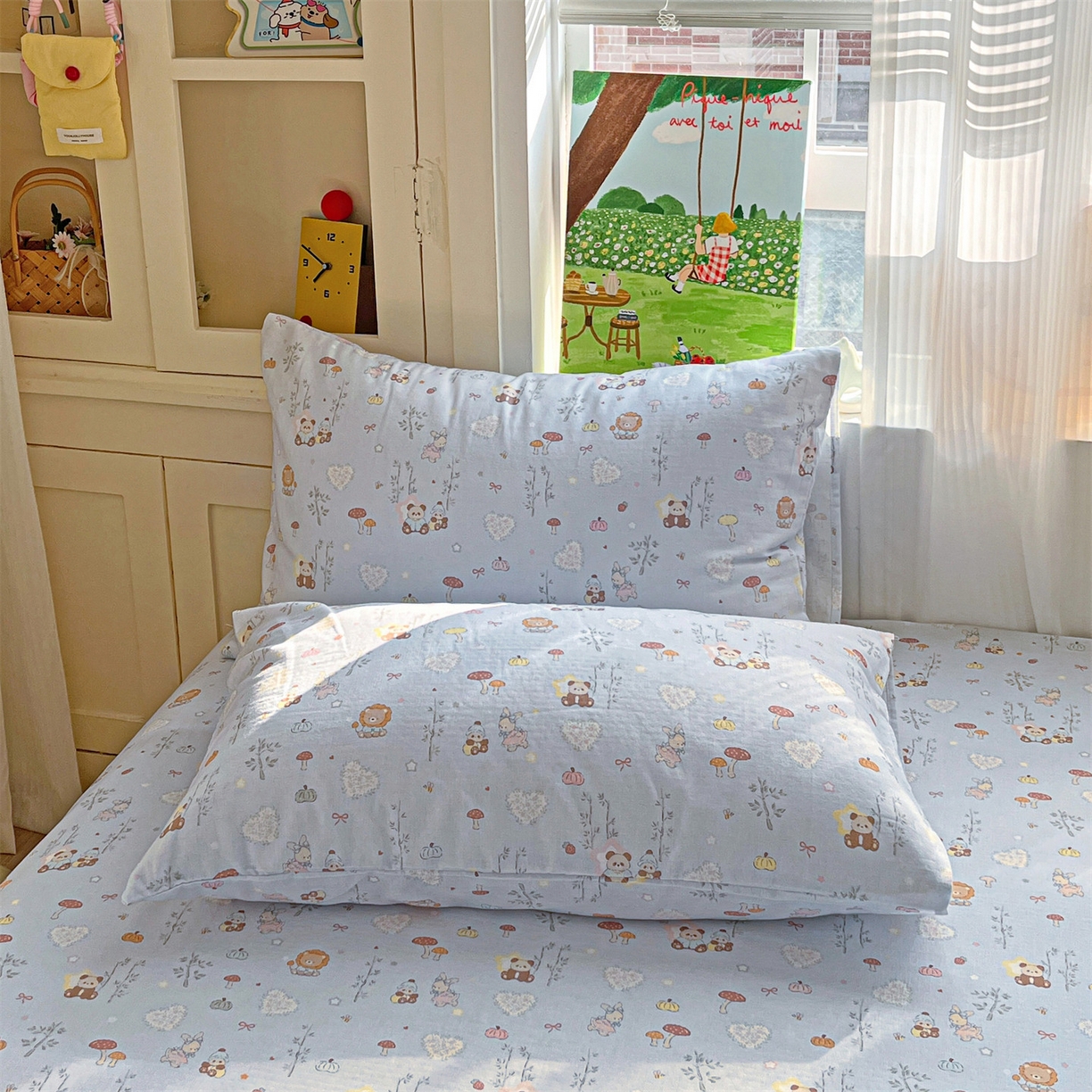 91家纺网 家纺一手货源 找家纺 名兮家居 2026新款全棉纯棉A类双层纱单床单 床单单件 双层纱-竹林派对