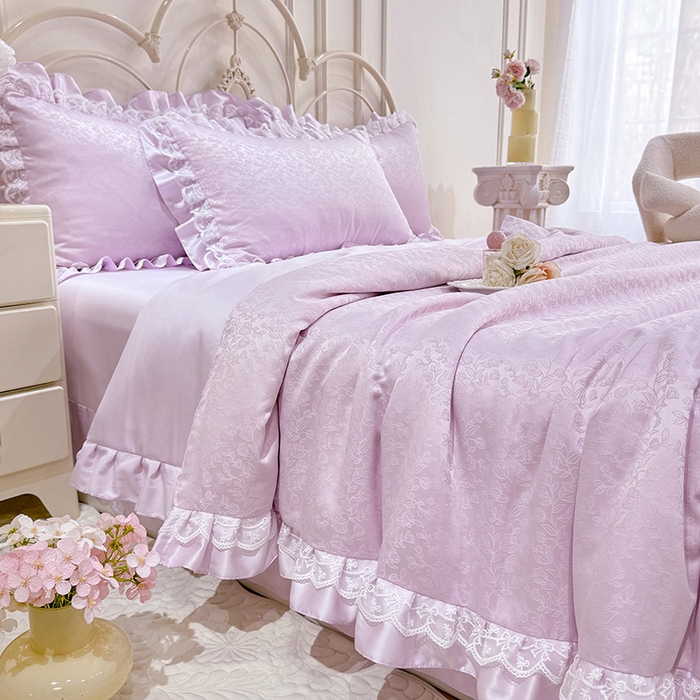 91家纺网 家纺一手货源 找家纺 优贝家纺 2026春夏新款提花水洗天丝冰丝天丝韩版夏被夏凉被空调被四件套 梵希-紫