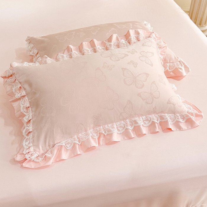 91家纺网 家纺一手货源 找家纺 优贝家纺 2026春夏新款提花水洗天丝冰丝天丝韩版夏被夏凉被空调被四件套 蝶舞-粉