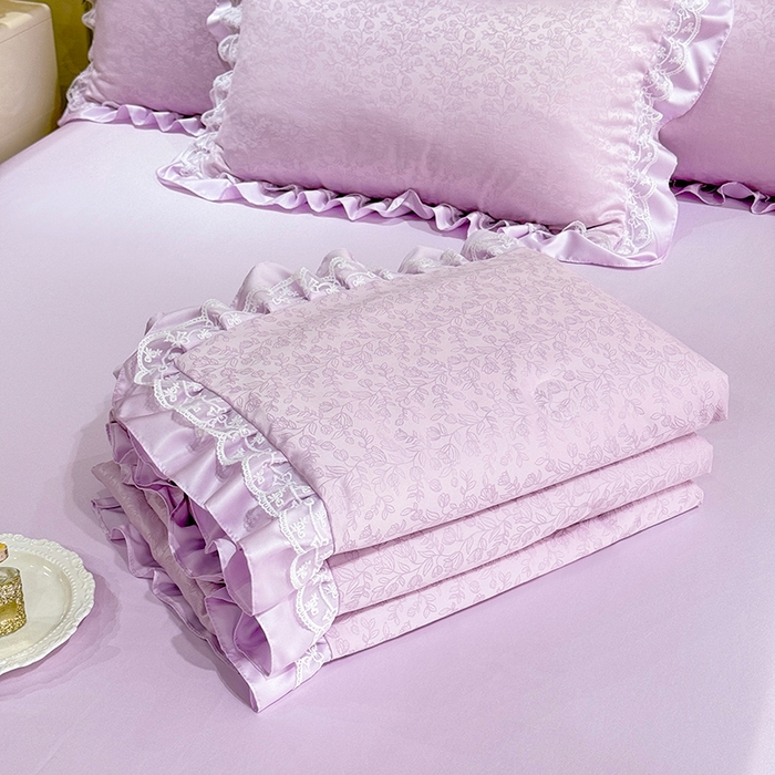 91家纺网 家纺一手货源 找家纺 优贝家纺 2026春夏新款提花水洗天丝冰丝天丝韩版夏被夏凉被空调被四件套 梵希-紫