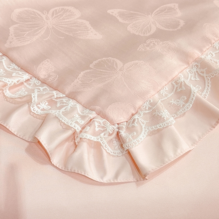 91家纺网 家纺一手货源 找家纺 优贝家纺 2026春夏新款提花水洗天丝冰丝天丝韩版夏被夏凉被空调被四件套 蝶舞-粉