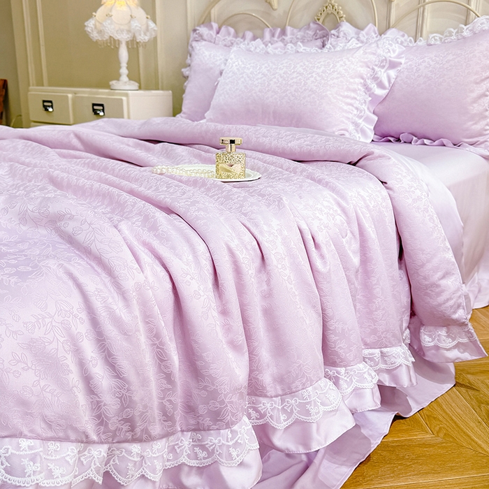 91家纺网 家纺一手货源 找家纺 优贝家纺 2026春夏新款提花水洗天丝冰丝天丝韩版夏被夏凉被空调被四件套 梵希-紫