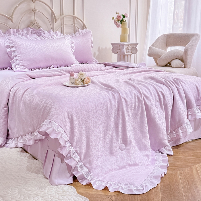 91家纺网 家纺一手货源 找家纺 优贝家纺 2026春夏新款提花水洗天丝冰丝天丝韩版夏被夏凉被空调被四件套 梵希-紫