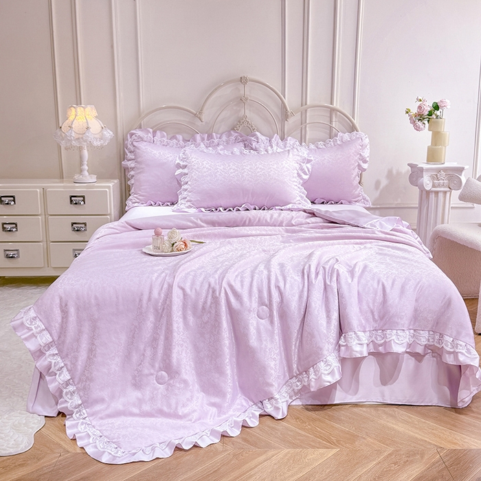 91家纺网 家纺一手货源 找家纺 优贝家纺 2026春夏新款提花水洗天丝冰丝天丝韩版夏被夏凉被空调被四件套 梵希-紫