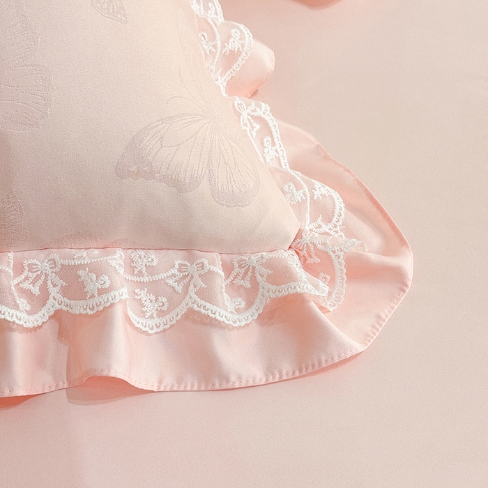 91家纺网 家纺一手货源 找家纺 优贝家纺 2026春夏新款提花水洗天丝冰丝天丝韩版夏被夏凉被空调被四件套 蝶舞-粉