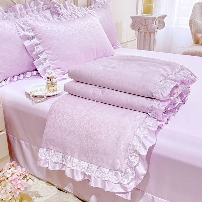 91家纺网 家纺一手货源 找家纺 优贝家纺 2026春夏新款提花水洗天丝冰丝天丝韩版夏被夏凉被空调被四件套 梵希-紫