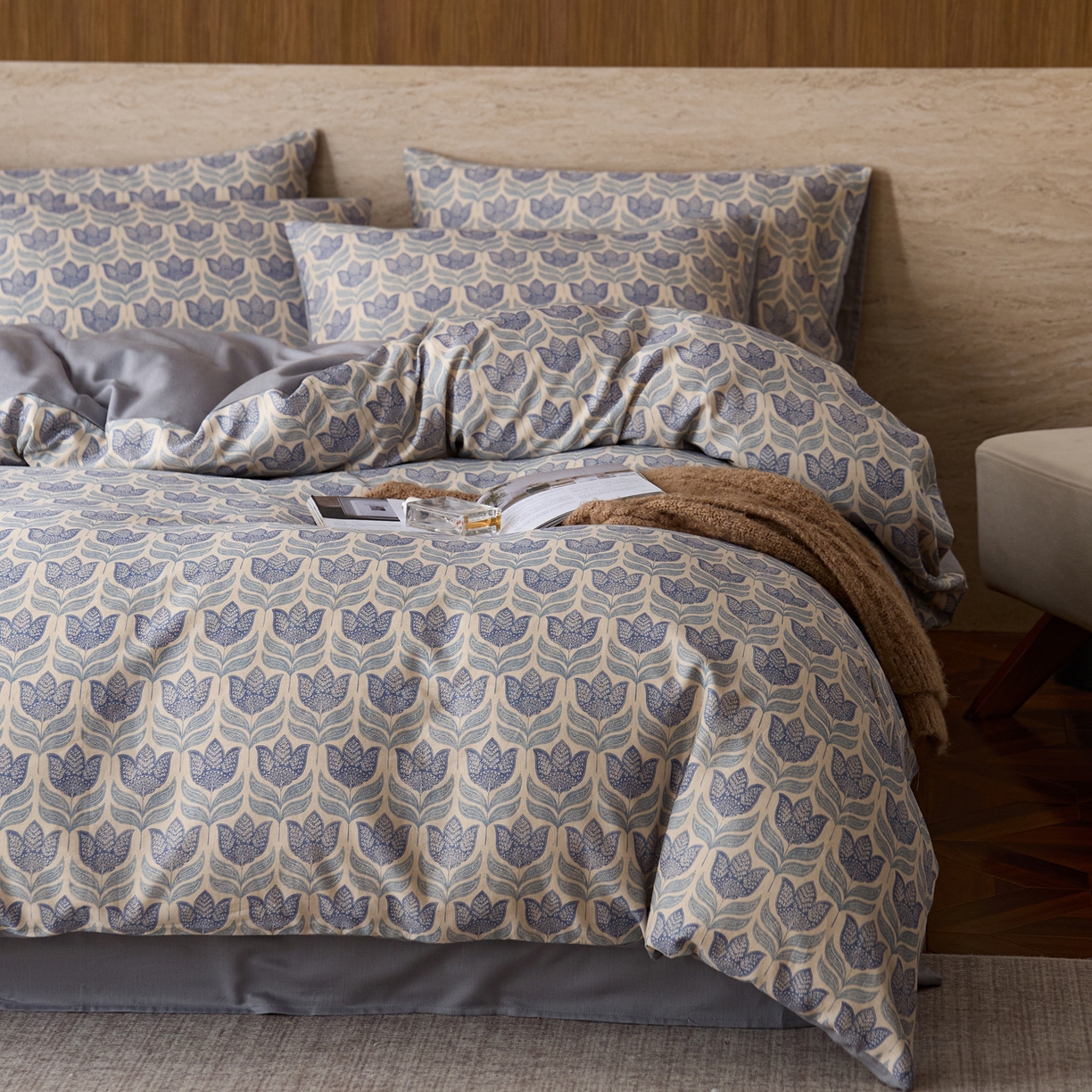 91家纺网 家纺一手货源 找家纺 如一 2026新款A类复古全棉棉麻印花四件套 青花