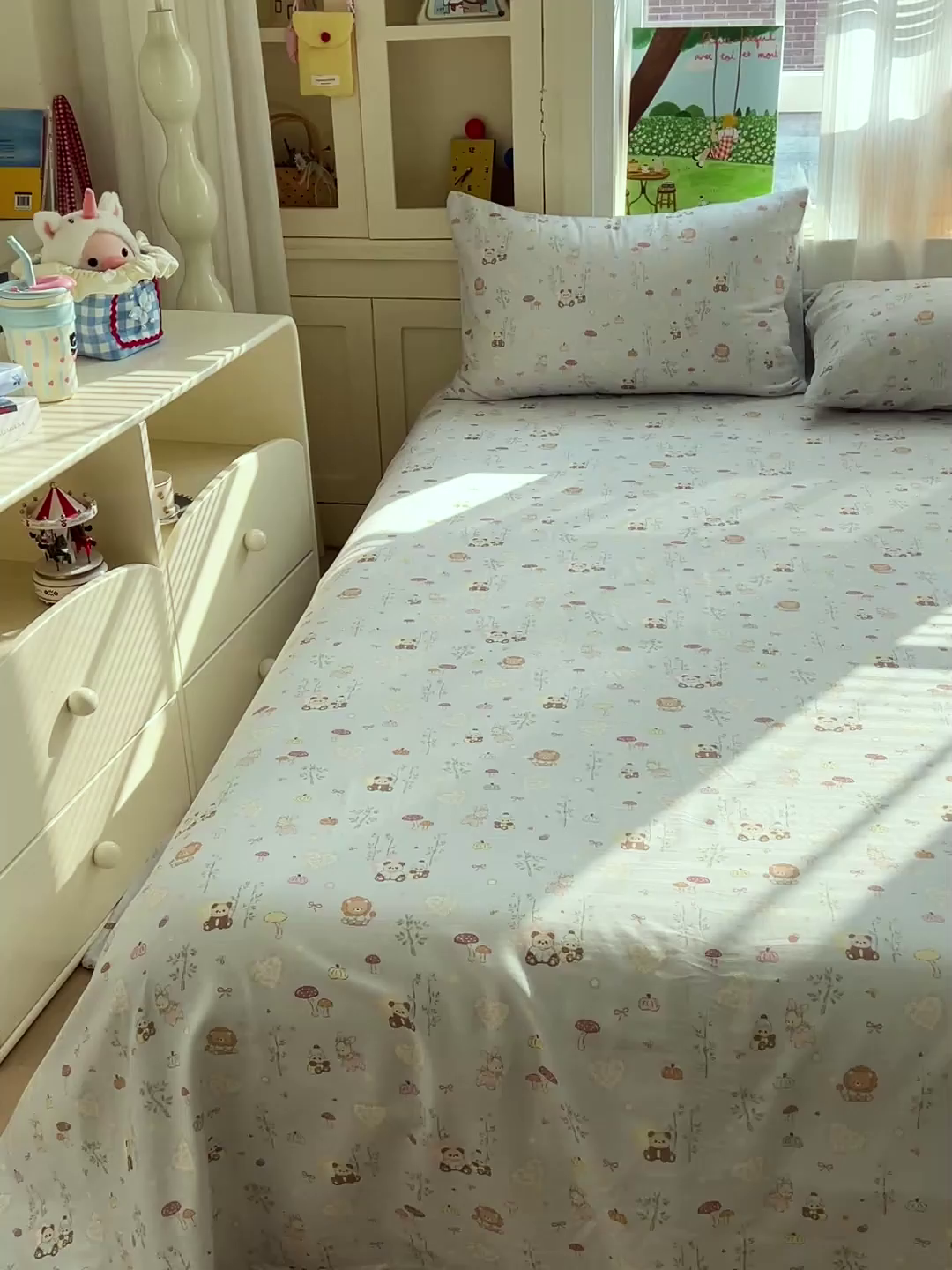 91家纺网 家纺一手货源 找家纺 名兮家居 2026新款全棉纯棉A类双层纱单床单 床单单件 双层纱-竹林派对